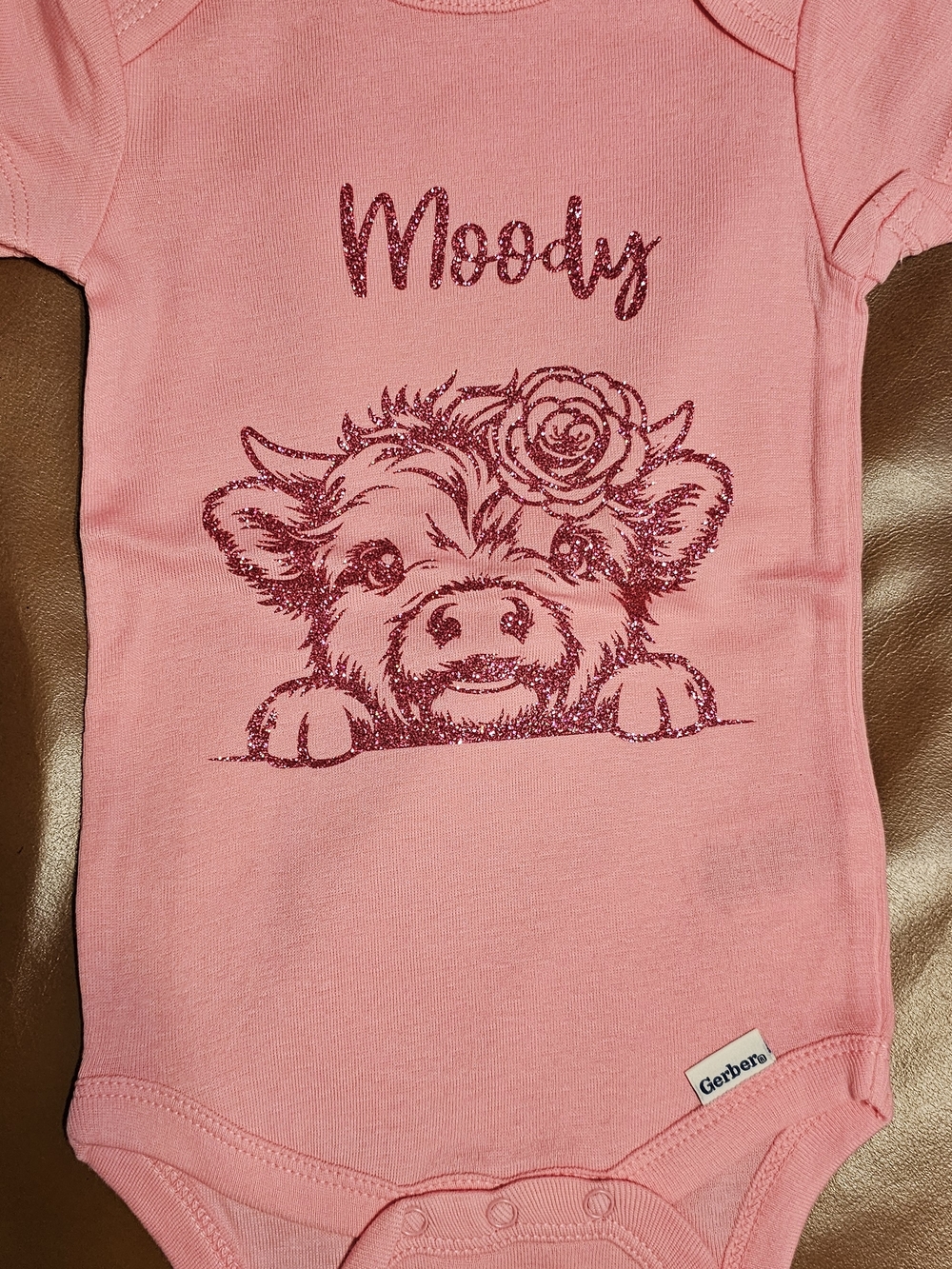 Gerber Pink Glitter 'Moody' Cow Graphic Onesie
